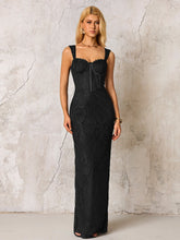 Jacquard Zipper Split Back Lace Bodycon Dress